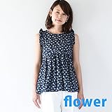 Pearls　ショルダーフリルを施した♪ コットンローンプリントの 授乳口つきノースリーブブラウス (flower)