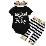 MUSTY　子供服 ストライプ 　ロンパース　　Tシャツ＆ロングパンツ 上下セット　女の子　 英字　半袖Tシャツ　パンツ 可愛いティアラ付き 夏 (70)