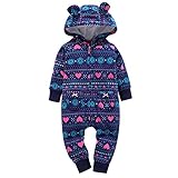 POTOJP 着ぐるみ キッズ ベビー カバーオール ジッパー ロンパース フード付き 長袖 防寒着 暖かい 連体服 普段着 カジュアル (75, ブルーハート)