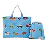 キルティング レッスンバッグ 巾着袋つき くるまパーク ブルー