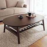 棚付き折りたたみ式テーブル　　ダークブラウン　だ円形