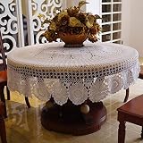 (160cm Round(Beige)) - Ustide 160cm Round Crochet Tablecloth Beige Cotton Lace Table Doily Table Ove
