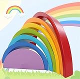 urtoysカラフル木製レインボーBuilding Blocksおもちゃ木製ブロック円セットBaby Colourソート再生ゲームおもちゃ子供クリスマスギフト