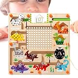 磁気迷路ボード、磁気カラービーズ迷路 | 恐竜レインボービーズパズル | 早期教育パズルボードゲーム、木製マグネットパズルボード、教育用磁気カラー迷路、対象年齢3歳以上