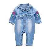giminuoベビー服 デニムロンパース 長袖 赤ちゃん オーバーオール 前開き 新生児服 男の子 女の子 秋冬 出産祝い お出掛け 2種タイプ (90，虹)