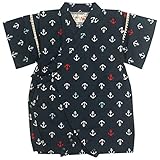 甚平 ロンパース ベビー 男の子 綿100% 日本製生地 グレコ カバーオール マリン/紺-1014 80cm