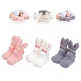 YummyBuy ソックス 靴下 ベビー 可愛い 秋冬 滑り止め付き 暖かい リボン うさぎ 冬 ポカポカ ふわふわ 0歳～3歳 3足 セット (M)