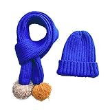 ICASSO子供用　ニット帽子とマフラーセット　ベビー キッズ 男の子　女の子　両者兼用おしゃれ　かわいいキャップ帽子　秋冬　防寒　選べる7色 (ネイビーブルー)