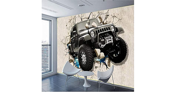 Amazon Co Jp Clamsxgus Photo Wallpaper 3d Stereoscopic Jeep Car Broken Wall Mural Living Room Children Boys Bedroom Decorative Wall Paper Mural 0x140cm Diy 工具 ガーデン
