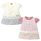 (ピンク/95cm) ベビー服 女の子 Tシャツ 半袖 UZULAND 重ね着風 レース切替 小花柄 ワッペン スナップボタン 女児 ベビー