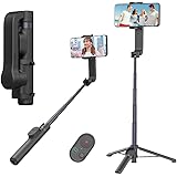 スマホ ジンバル 自撮り棒 三脚 セルカ棒 無線 折りたたみ 片手持ち単軸スタビライザー 5段階伸縮自撮り棒 スマホ三脚多機能リモコン付き 自動回転安定撮影 手ブレ防止折畳み式 超軽量 (ブラック)