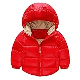 POTOJP ファッション 男女兼用 厚め ダウンジャケット キッズ服 ダウンコート 子供服 長袖上着 帽子付き アウター ジャケット 防寒 保温 綿服 通学 普段用 (110cm, Red)