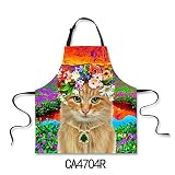 DingDing シンプル エプロン 首かけ 後結び メンズ レディースエプロン クッキング カフェエプロン かわいい 猫柄 男女兼用