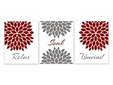 赤とグレーバスルーム装飾、リラックスSoak Unwind、モダンバスルームアート、セットの3バスアートPrints – bath57 16"x20" Unframed Photo Paper Pos