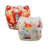 ALVABABY 水泳用おむつ 2枚パック フリーサイズ 再利用可能 洗濯可能 0-36月齢 (女児)