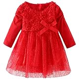 SPRMAG ベビー ドレス ワンピース 長袖 赤 花柄 チュールスカート プリンセス 洋服 春秋 リボン 6M