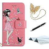 TOUCASAR Galaxy Note 8 ケース Galaxy Note 8 ケース 手帳型 財布型ケース プレミアムニュースタイル PU レザー フリップ 暗い光の様式での輝き 女の子 ネコ 花