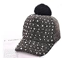 キッズ ベビー帽子 キラキラ スタッズ ポンポン つき おしゃれ かわいい キャップ (グレー)