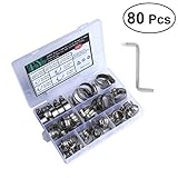 OUNONA 60本のホースクランプステンレススチール調整可能な6-38ミリメートル範囲Zレンチと高品質の燃料ラインクランプ