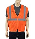 Safety Depot Class 2 Ansi Safety Vest Zipper with Pockets High Visibility Reflective Orange A520 (XL