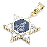 [シルバーワン] フリーメイソン 六芒星 ペンダントトップ ネックレス メンズ bo (ジルコニア 金 黒)