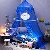 アップグレード子供のブルードリームスターモスキートネット かわいい天蓋カーテン 天井のヨーロッパの蚊帳 お姫様ベット ブルー お星様 韓国式