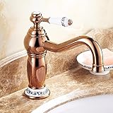 awxjx Washroomシンクミキサータップ銅ヨーロッパアメリカスタイル浴室ホットとコールドクロム洗面台Sitゴールドシングルハンドル1つ穴
