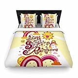 KESS InHouse Jane Smith "It's All Sunshine & Rainbows" Yellow Kids King Woven Duvet Cover, 104 by 88