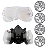 A-szcxtop 防塵マスクセット（防塵ゴーグル ＋　防毒マスク）　アップグレード 二代目　交換用活性炭フィルター4個（フィルター計4個） 防塵マスク 活性炭　有機ガス　粉塵　塗装作業用　軽量（白い