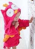 【ps.j】バスローブ ベビーバスローブ お包み アニマル ７種キャラ 出産祝い ギフトにもどうぞ！ (フクロウ（赤）)