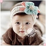 プリンセスに大変身！　フェミニン　赤ちゃん べビー ヘアバンド ニット アクセサリー　お花　3色　（ブルー） 009