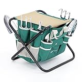 Songmics 8 Piece Garden Tool Set w/ Tool Bag Folding stool & Trowel Transplanter Cultivator Weeding 