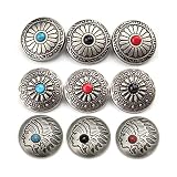 コンチョ ボタン 9個セット ターコイズ ボタン式 20mm レザークラフト 手芸 バネホック 財布 バッグ (アンティークシルバー)