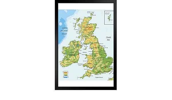Amazon Co Jp 欧米風ポスター イギリスアイルランドスコットランド地形都市大西洋地図 壁掛け 壁飾り 39x31cm 額縁を送る ホーム キッチン