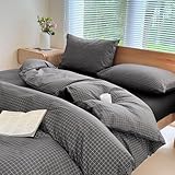 NSNLGSGC 掛け布団カバー 掛ふとんカバー シングル オールシーズン 単品売り 掛けふとんカバー ふとんカバー ダークグレー チェック 柄 150×210cm シーツ 洗える おしゃれ 北欧 無地 かわいい フレンチリネン 抗菌 防臭…