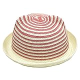 【ノーブランド品】ベビーキッズ 耳付き麦わら帽子 あごゴム付 50cm 51cm 52cm 男の子・女の子用 レッド