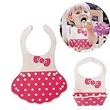 Simple Plan　ベビー　キッズ　折りたたみ　お食事用　シリコンビブ　ソフトスタイ　2way　油が落ちる　防水　洗える　エプロン　かわいいリボン (ピンクドット)