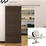WinSoon 7.5 Ftモダンホイールスイングインドアシングルステンレススチールスライドバーン木製ドアハードウェアトラックローラーHangingセット