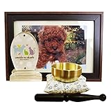 ペット供養 ペット位牌 セット ミニ位牌 おもいでのあかし オーバル フォト スペース あり 手書きする位牌 ＆ おりん ミニりん 1.5寸 花柄 座布団 ブルー ＆ オリジナルフォトフレームつき