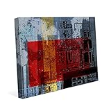 Urban oil rig – ブルーレッド: Distressed抽象Industrial pop-artレッドブルーイエローPrimaryカラーブロックwithブラック図面壁アートプリント 8x1