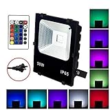 LED投光器 RGB フラッドライト 16色 4モード ガーデンライト リモコン付き 防水仕様IP65 (ホリデー照明ライト、風景ランプ、ステージランプ) (ブラック-50W)