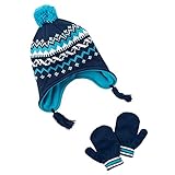 Carter's(カーターズ) ポンポン付イヤーフラップニットキャップ＆ミトン手袋セット(Navy/Aqua) 12-24M(12-24ヶ月) [並行輸入品]