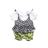 Pojour 夏 1-6歳キッズセット 上下セット Tシャツ+パンツ 子供かわいいブラウス 通気 綿 グリーン(90cm)