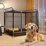 Dtyubfg 犬 ケージ 屋根付き- 犬 ケージ ケージ ペット 室内 ケージ ケージ 犬 犬 ケージ ベーシック ペットケージ 犬 ゲージ 大型 犬用ゲージ 犬のゲージ中型犬 トップストレージ -強化高耐久 犬小屋 クレートケージ 強力な金属フレーム ダブルドア ロック可能なホイール 特大犬種 ペットプレイサークル- (125×95×125cm-ブラック)