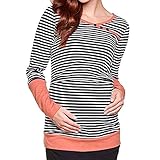 TINHAO 授乳服 授乳口付き トップス Tシャツ マタニティ 縞柄 長袖 春秋 L