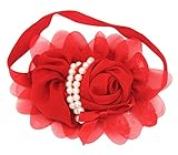 （シャイニング　ガールズ）shining girls ベビー用ヘアバンド　パール&バラ　レースヘアアクセサリ　可愛い　記念写真用 (レッド)