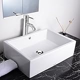 aquaterior磁器セラミック容器シンク+クロム蛇口+ポップアップ排水セットforバスルーム洗面所 12" Faucet&Rectangle w/ Overflow ホワイト 81SET014-1