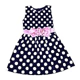 Ruideng スプライシングの弓のスカートのドレスのドットかわいい赤ちゃん女の子 (110cm, ブルー)