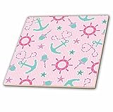 3dRose ct_165811_1 Girly Nautical Print Pink Ceramic Tile, 4" [並行輸入品]