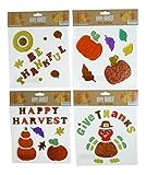 Thanksgiving Autumn Harvest Gel Clings Bundle: 4 Sheets of Pumpkins, Leaves, Turkeys and Other Thank